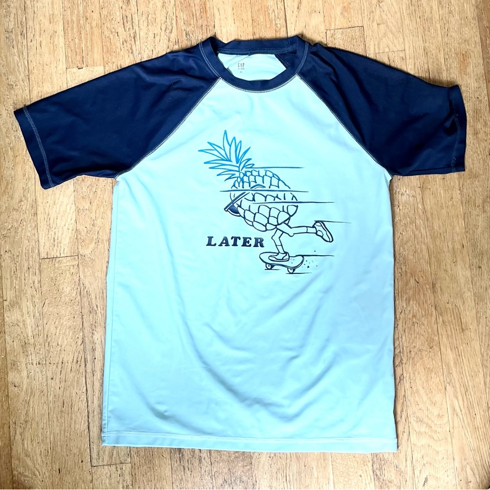 GAP Light Blue Rashguard Tee with Pineapple Graphic